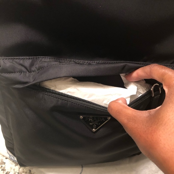 Prada Black Unisex Nylon Tessuto Front Zip Backpack (Large) - Picture 7 of 15